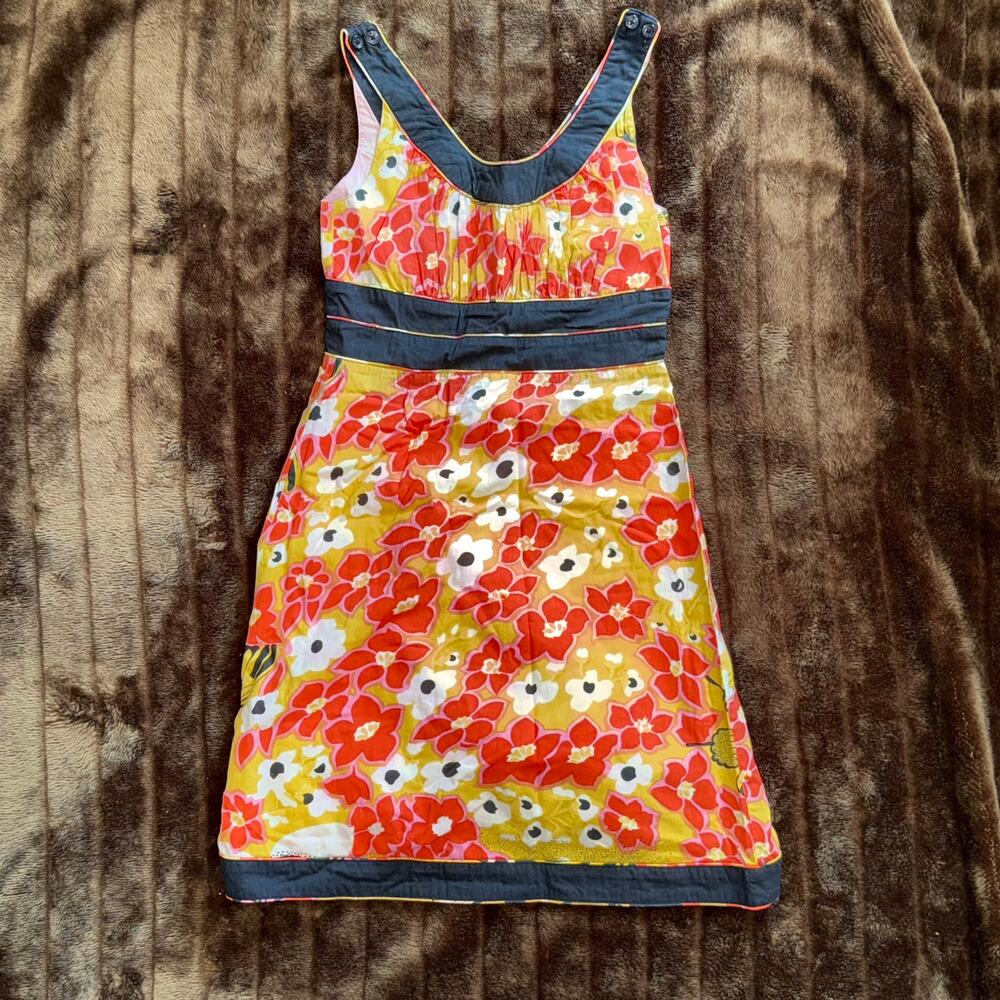Lula Kate 0 Pink~Orange~Yellow Floral Print Sleeveless 100% Cotton Dress